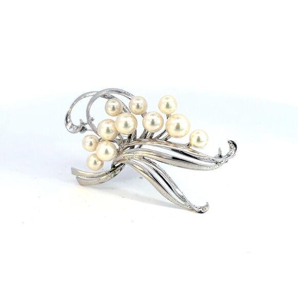 Mikimoto Estate Akoya Pearl Brooch 5.60-7.30 mm Silver M375 - Picture 5 of 8